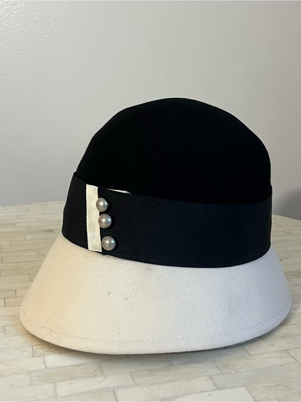 Satin Lined 100% Wool Hat with Pearl-Tone Buttons Adjustable